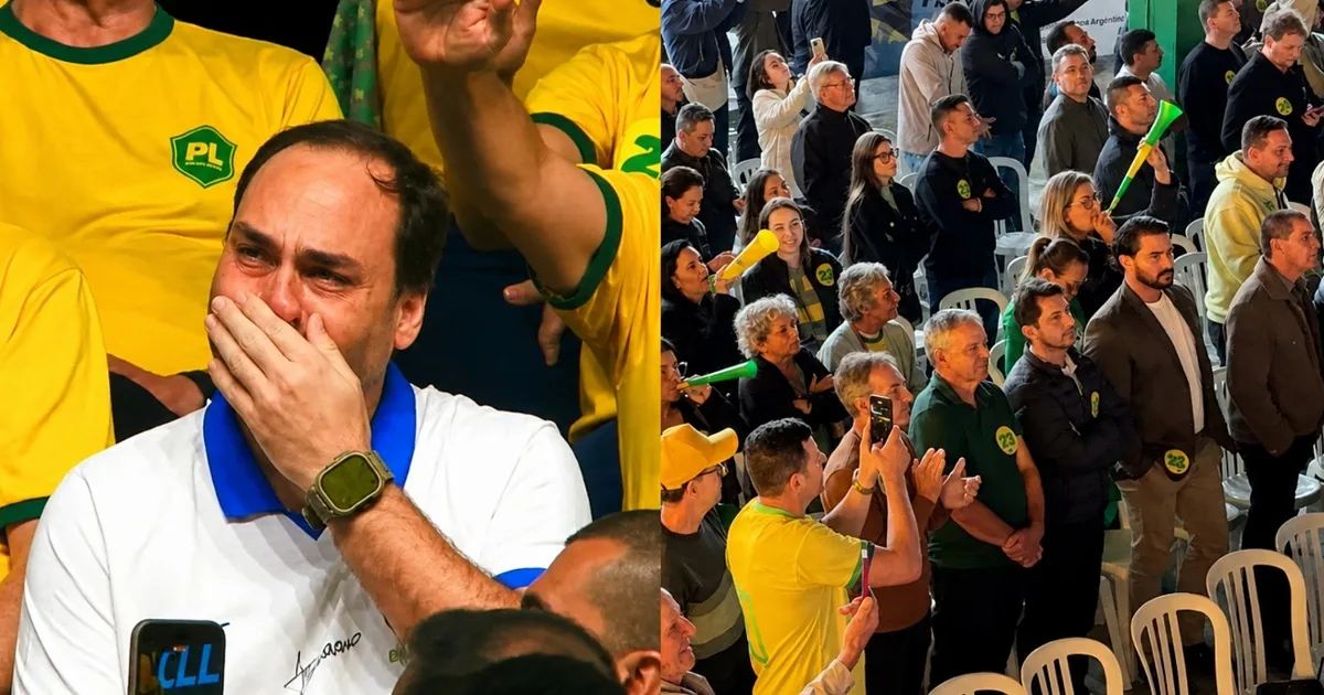 Carlos Bolsonaro chora ao falar que Eduardo talvez não volte ao Brasil