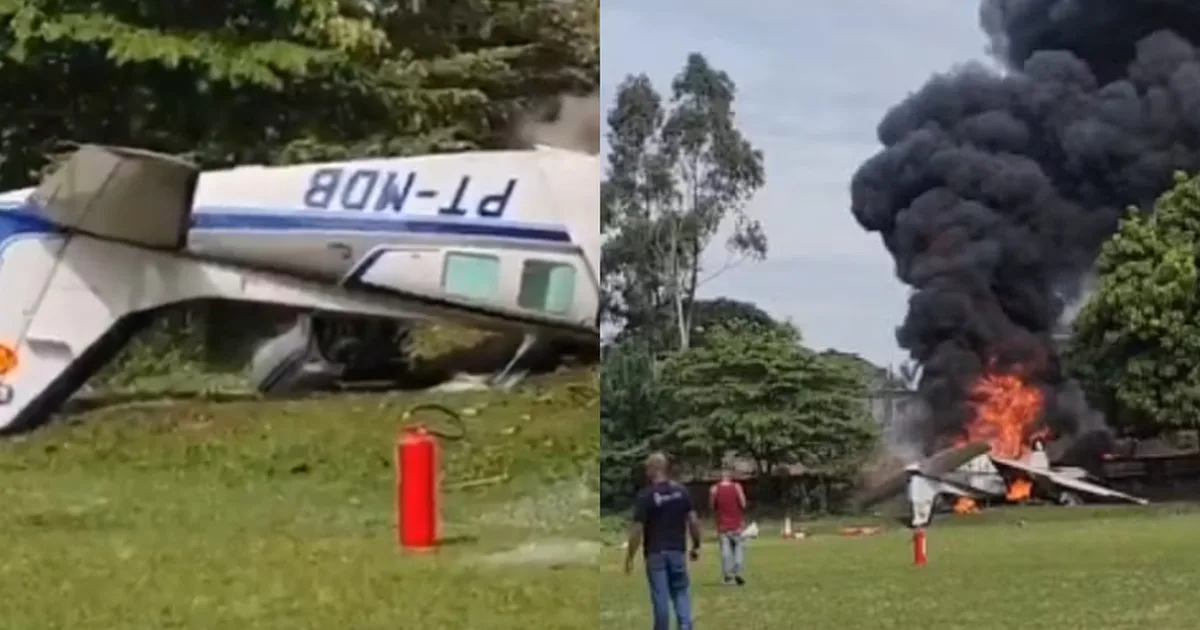 Avião de pequeno porte cai e tira a vida de duas pessoas em Marília