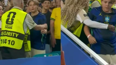 Filho de Neymar, é barrado por segurança ao tentar abraçar o pai após vitória do Brasil na Copa