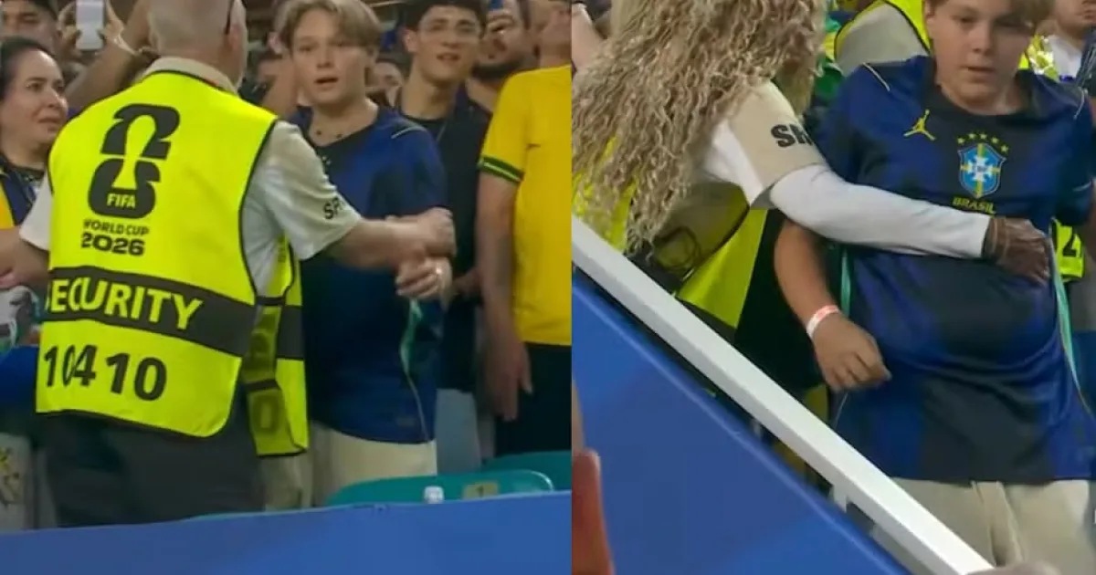 Filho de Neymar, é barrado por segurança ao tentar abraçar o pai após vitória do Brasil na Copa