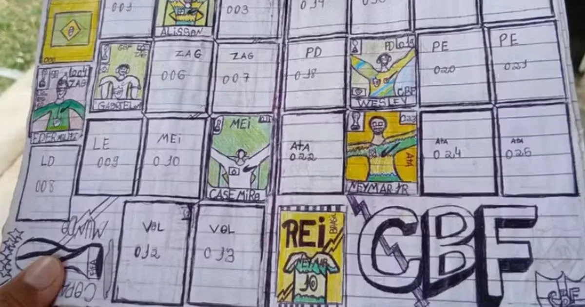 Menino cria álbum da Copa desenhado à mão e emociona moradores do Sertão da Paraíba