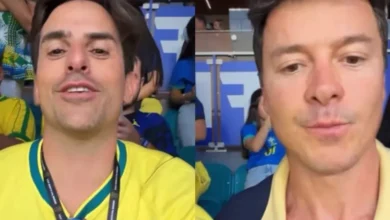 Rodrigo Faro é visto ao lado de empresário condenado por racismo durante jogo da Seleção Brasileira