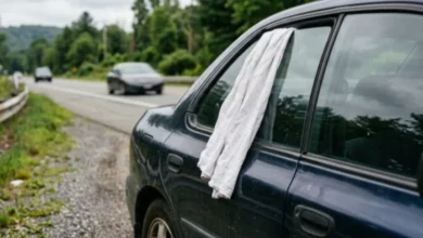 O que significa ver um pano branco na janela de um carro na estrada?