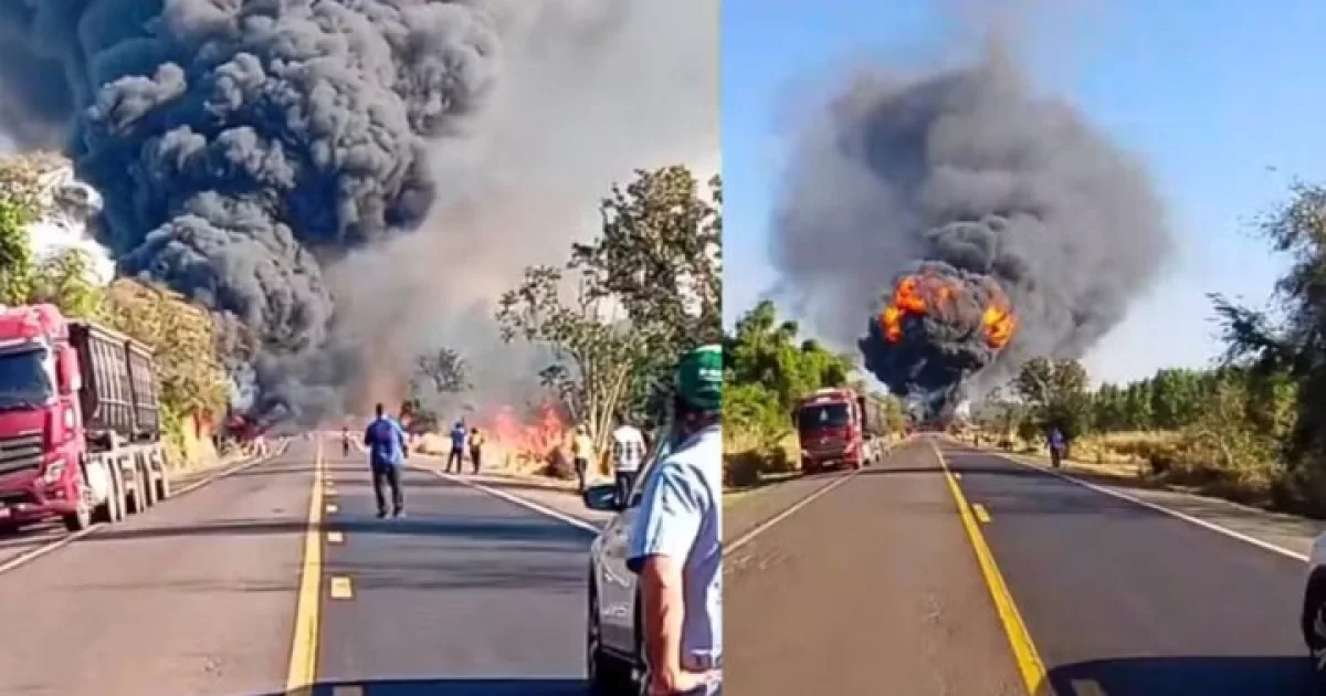 Acidente entre carretas provoca explosão e deixa quatro mortos na BR-163, em MS