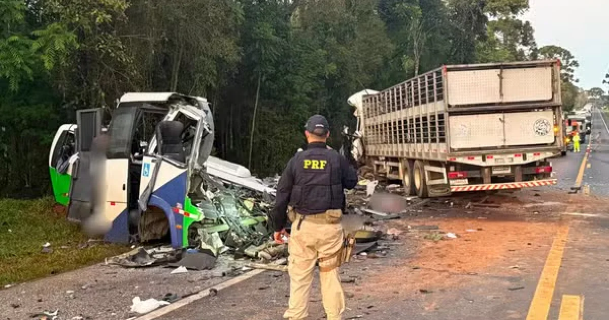 Colisão frontal entre micro-ônibus e carreta deixa 23 mortos na BR-373