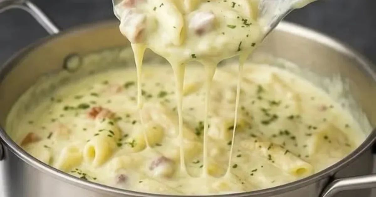 Esqueça o molho tradicional: esse macarrão com creme de batata, bacon e queijo é daqueles que desaparecem da mesa