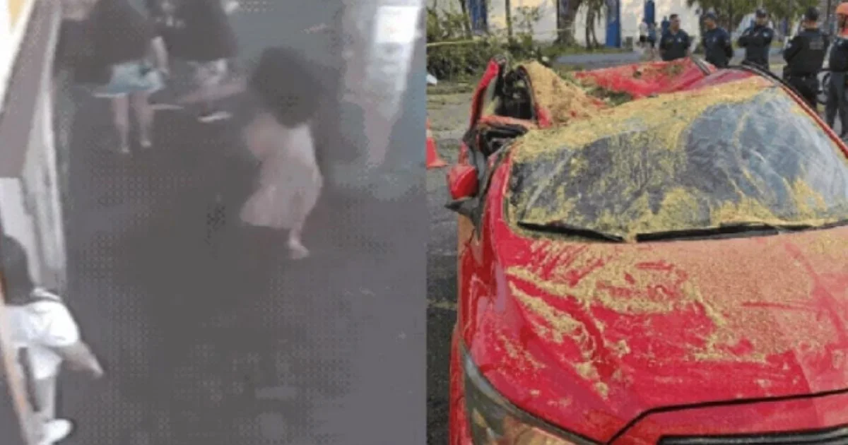 Mulher fica desesperada ao ver carro esmagado com marido e filho dentro
