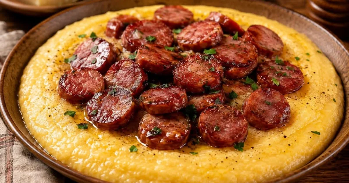 Polenta cremosa com linguiça calabresa: receita fácil e saborosa