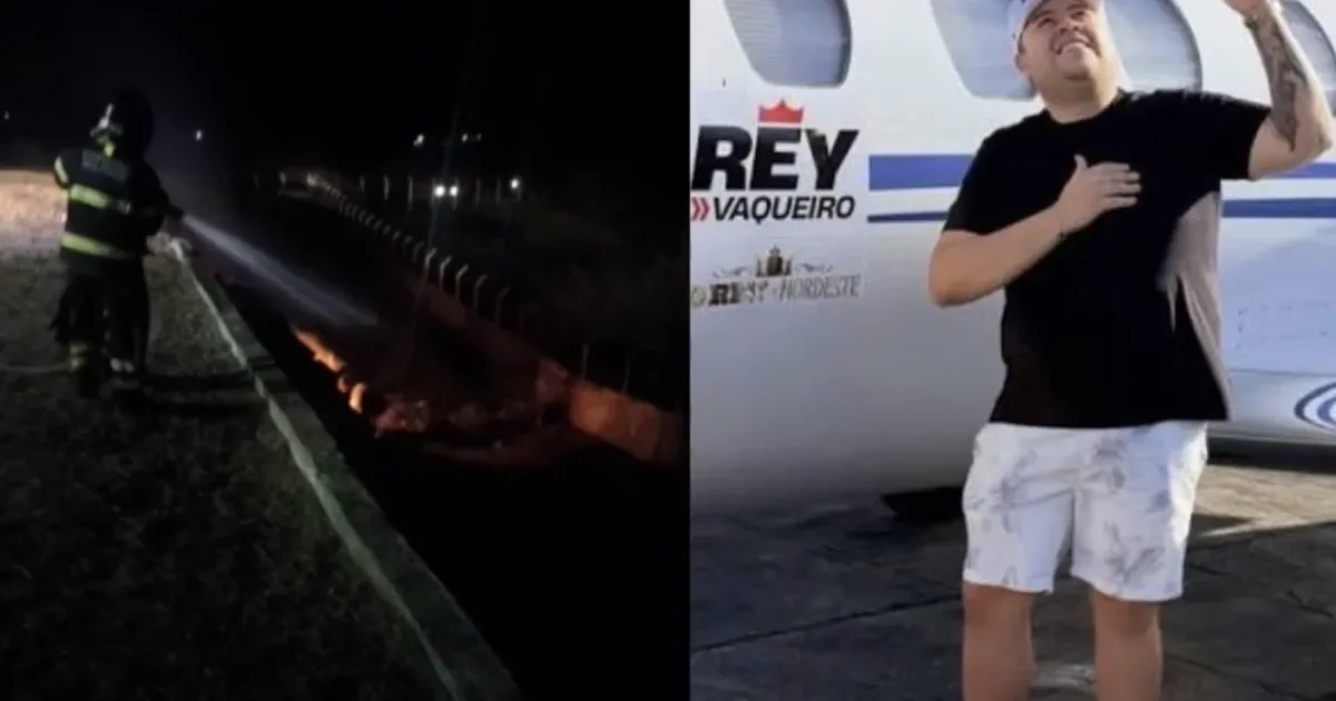 Avião que transportava o cantor Rey Vaqueiro pega fogo após sair da pista