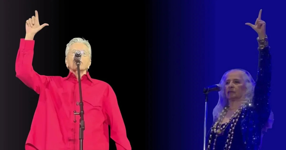 Caetano Veloso e Maria Bethânia fazem o “L” e declaram apoio a Lula durante shows