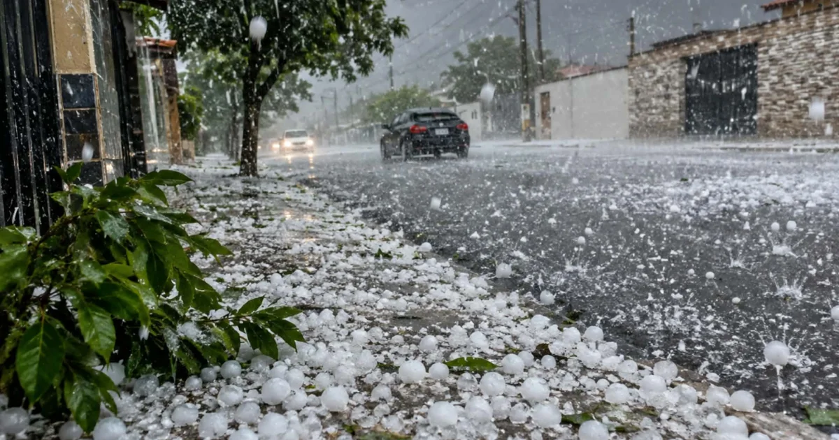 Granizo e ventos fortes atingem estacionamento