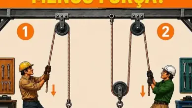 Qual homem está usando menos força para levantar o peso? A resposta está no sistema de polias