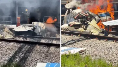 Avião cai e pega fogo sobre os trilhos de estação de trem em BH; piloto morreu