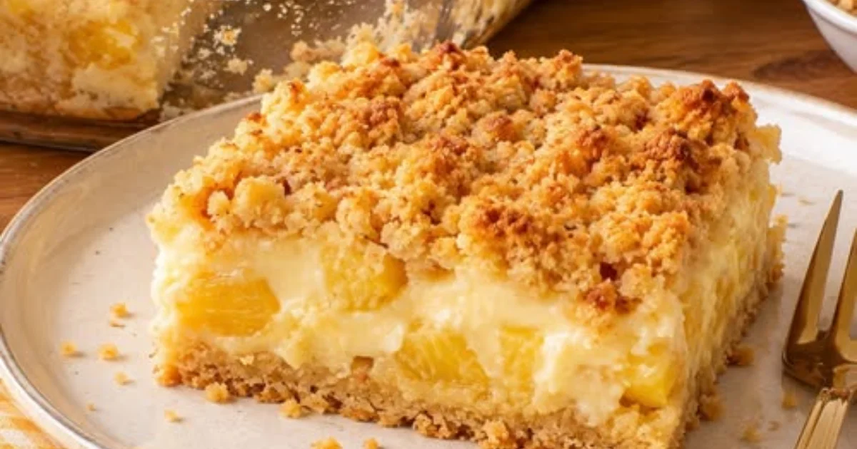 Crumble cremoso de abacaxi sobremesa irresistível com uma camada crocante por cima