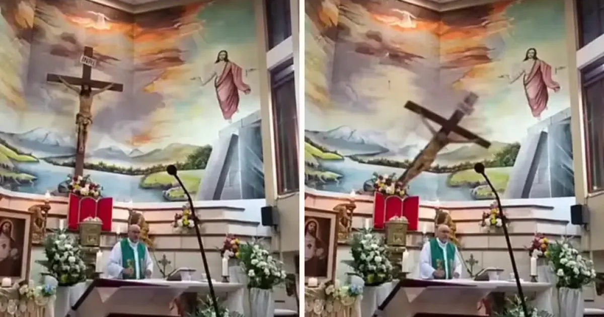 Padre não resiste após cruz cair sobre ele durante celebração